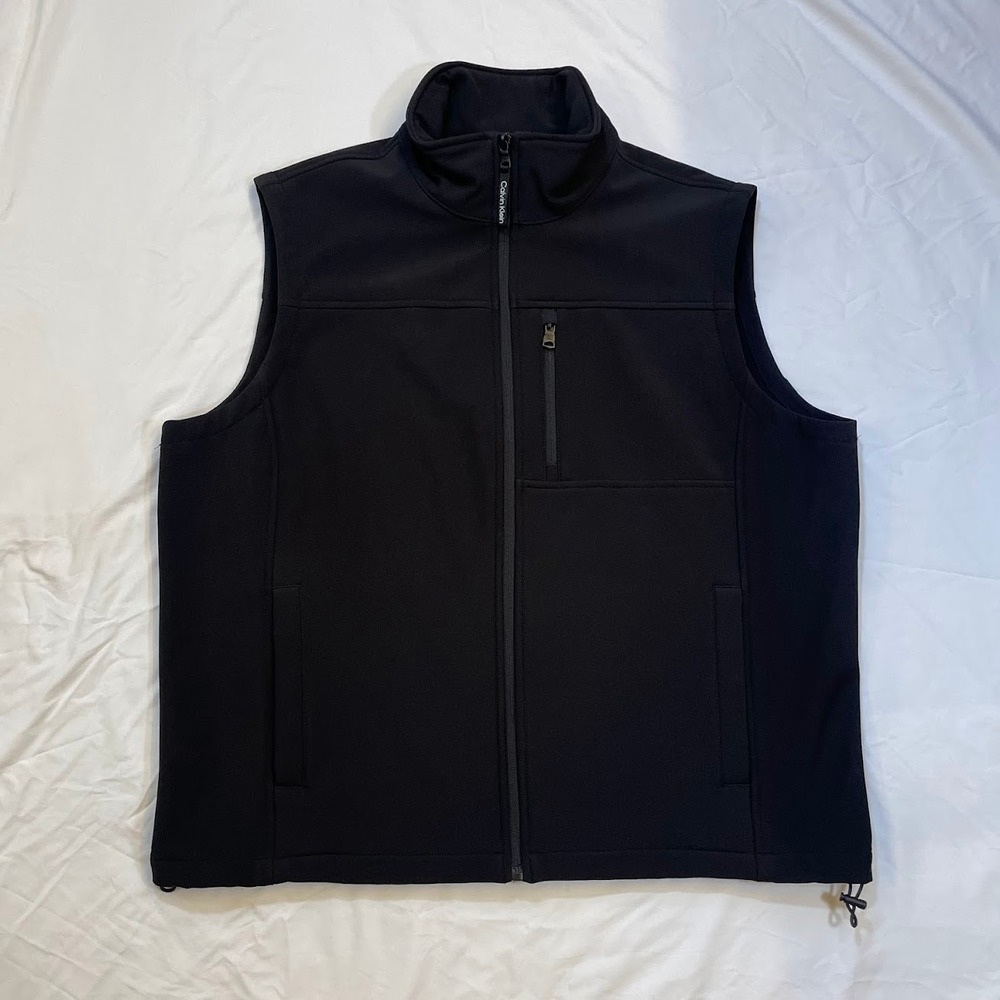 Calvin Klein Men's Black Softshell Fleece Vest Full Zip Zip Pockets XL
